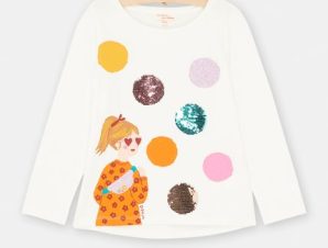 Παιδική Μακρυμάνικη Μπλούζα για Κορίτσια White Sequin Girl – ΕΚΡΟΥ